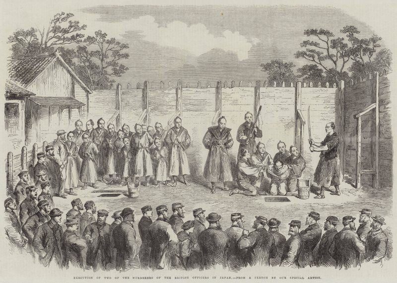 Executie van twee van de moordenaars van de Britse officieren in Japan (gravure) door English School