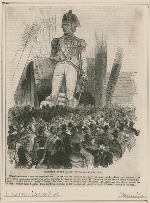 Tentoonstelling van het Nelson-standbeeld bij Charing Cross door English School