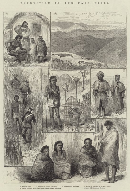 Expeditie naar de Naga Hills (gravure) door English School