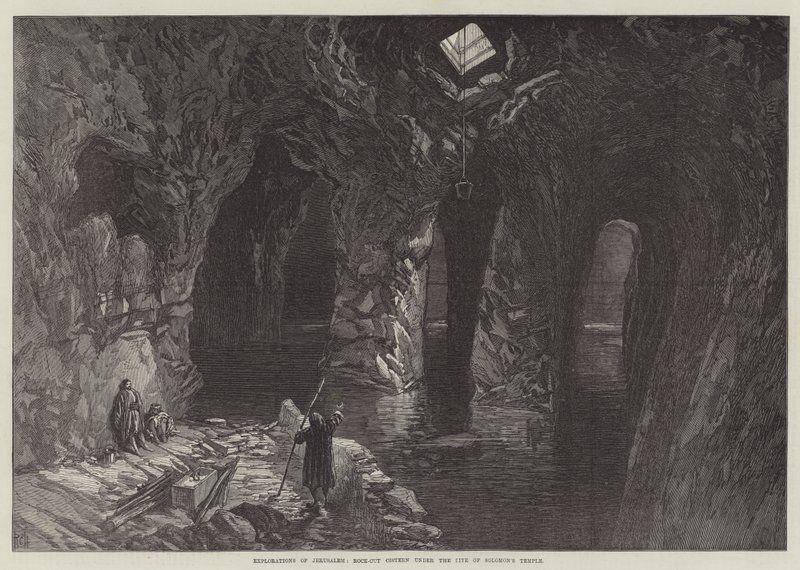 Verkenningen van Jeruzalem, rotsuitgehouwen waterreservoir onder de plaats van de Tempel van Salomo door English School