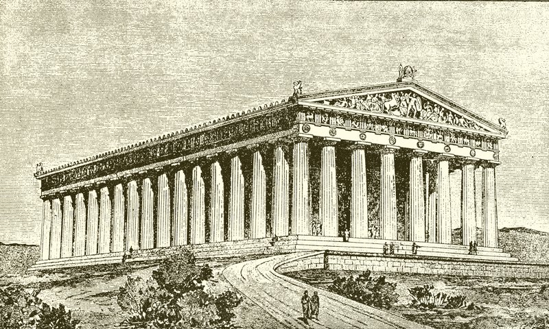 Exterieur van het Parthenon in Athene in de tijd van zijn bouwers door English School