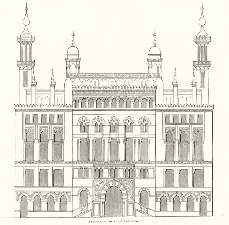 Exterieur van het Koninklijk Panopticon (gravure) door English School