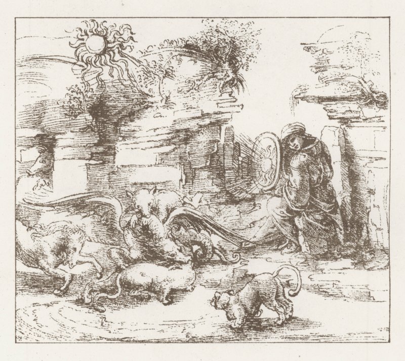 Facsimile van een Studie door Leonardo da Vinci door English School