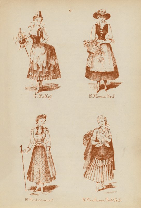 Verkleedkleding: Dwaasheid, Bloemenmeisje, Dwaasvrouw, Newhaven Vismeisje door English School