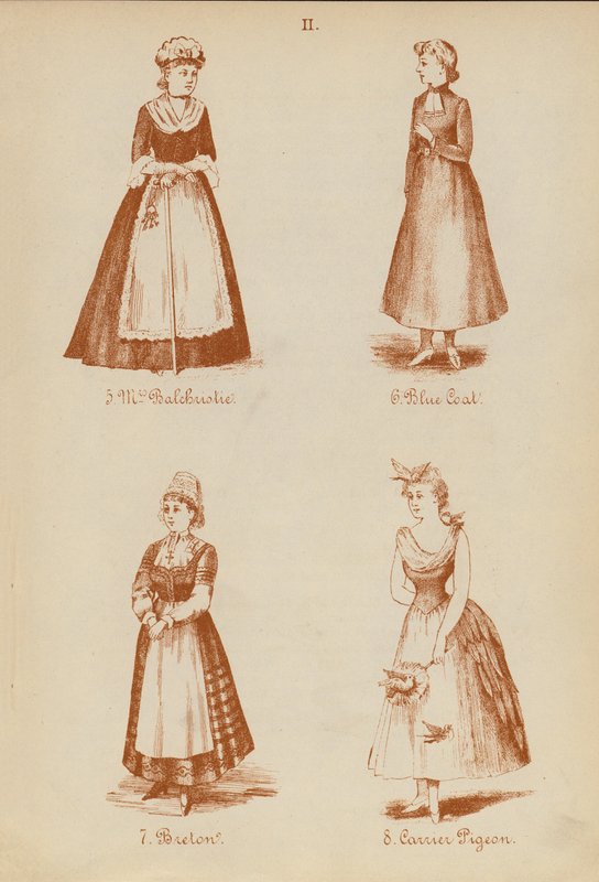 Kostuum: Mevrouw Balchristie, Blauwe Jas, Breton, Postduif door English School