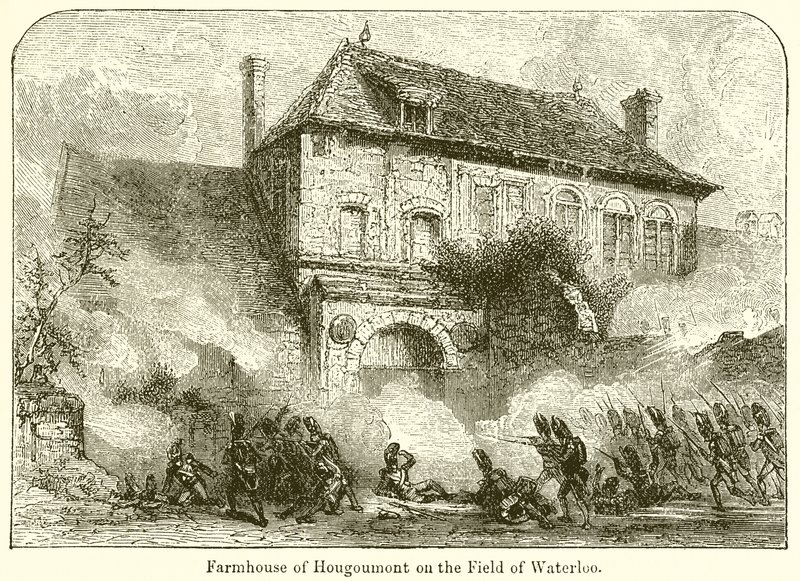 Boerderij van Hougoumont op het Veld van Waterloo door English School
