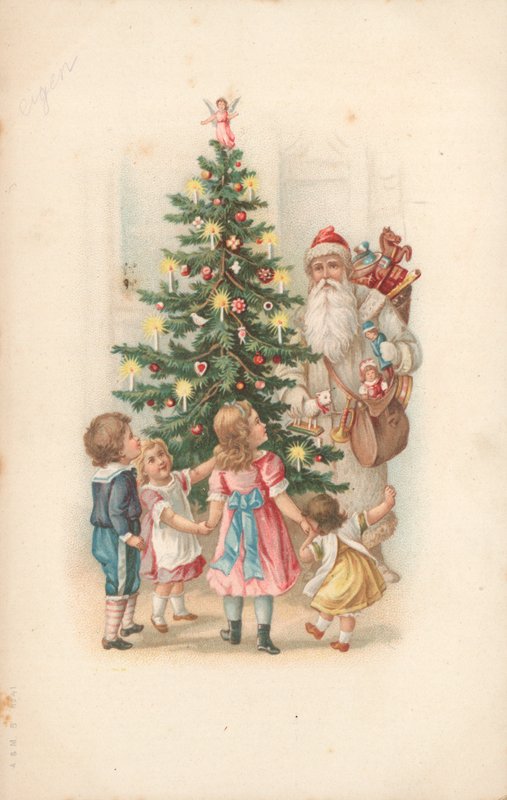 Kerstman die een zak speelgoed draagt door English School
