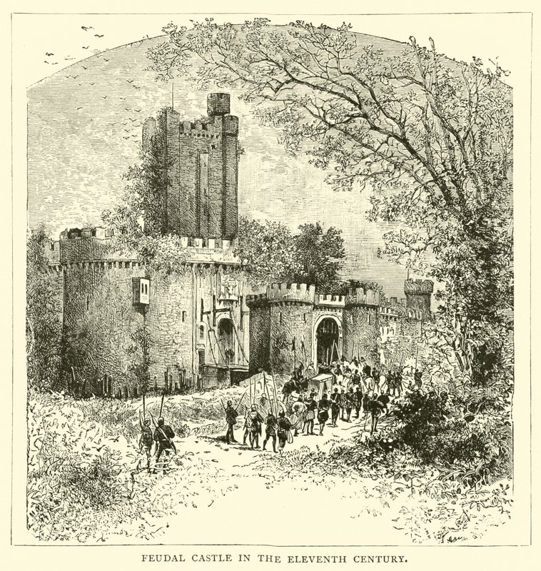 Feodaal kasteel in de elfde eeuw door English School