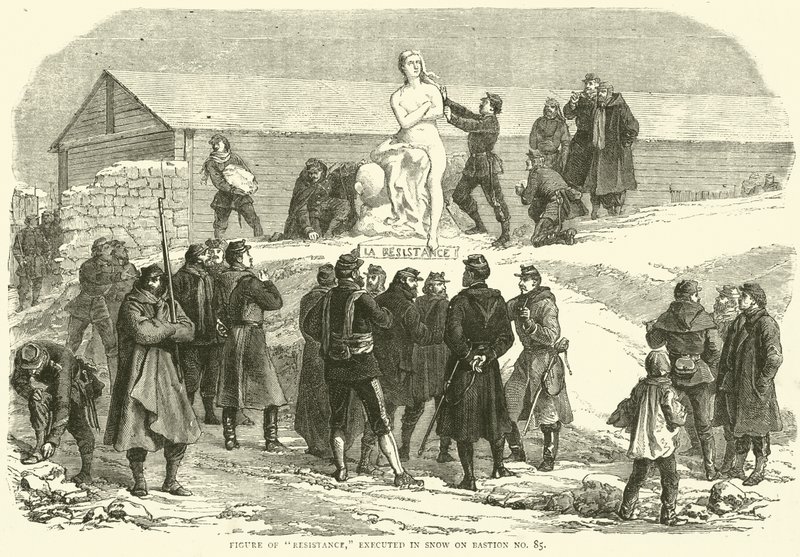 Beeld van Verzet, uitgevoerd in sneeuw op Bastion nr. 85, december 1870 door English School