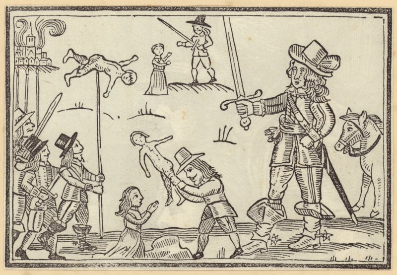 Figuren van soldaten die zwaarden tegen kinderen hanteren door English School