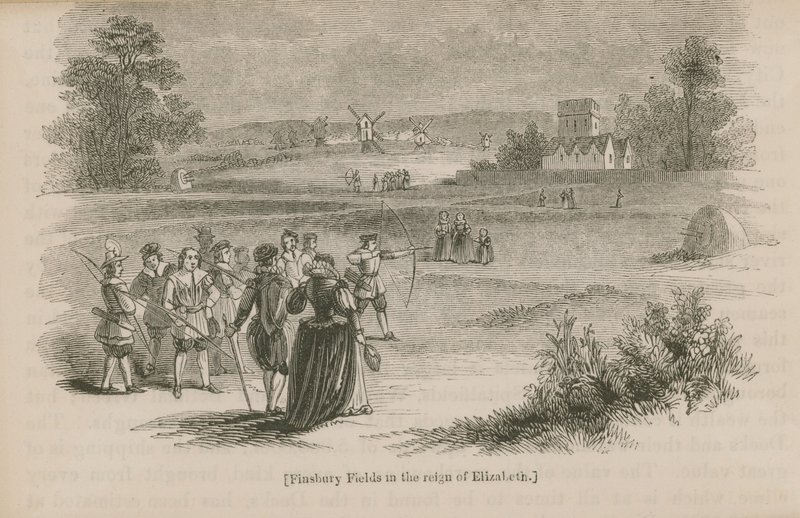 Finsbury Fields in het bewind van koningin Elizabeth I door English School
