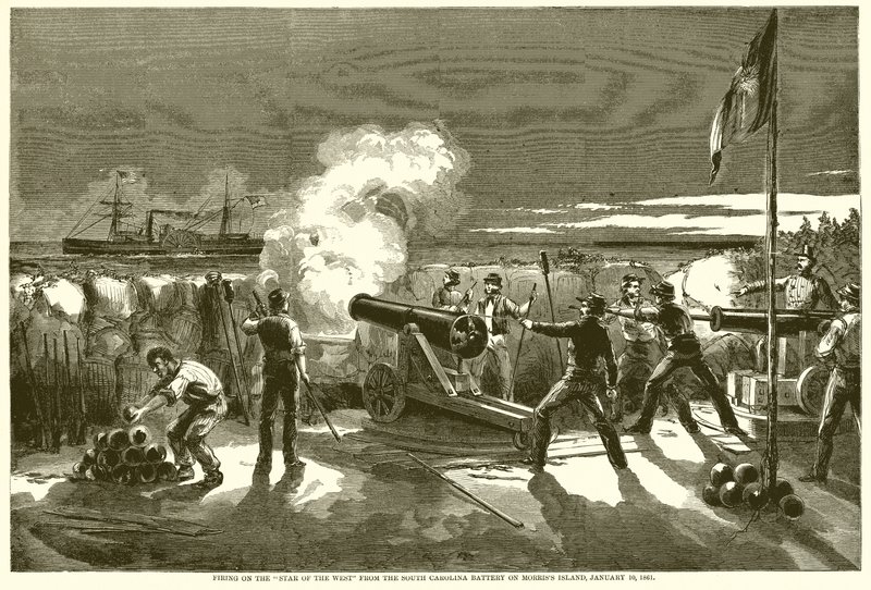 Beschieting van de Star of the West vanaf de South Carolina Battery op Morriss Island, 10 januari 1861 door English School