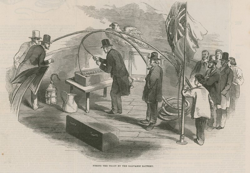 Het afvuren van de trein door de galvanische batterij door English School