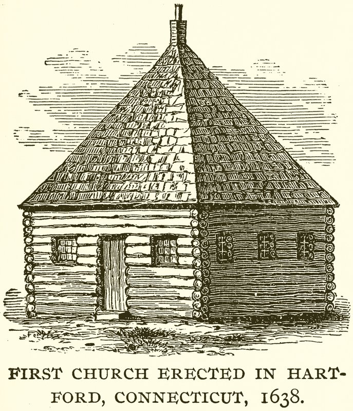 Eerste kerk gebouwd in Hartford, Connecticut, 1638 door English School