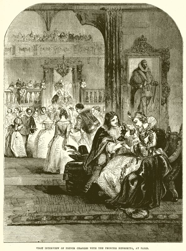 Eerste ontmoeting van prins Charles met prinses Henrietta in Parijs door English School