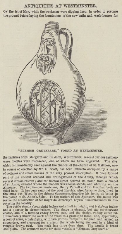 "Vlaamse grijsaard," gevonden in Westminster (gravure) door English School