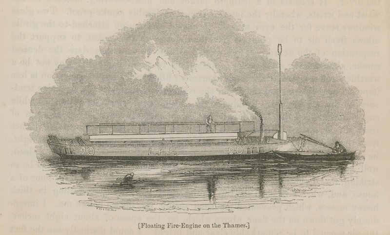 Drijvende brandweerwagen op de Theems door English School