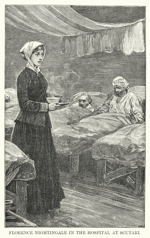 Florence Nightingale in het Ziekenhuis van Scutari (gravure) door English School