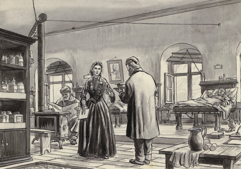 Florence Nightingale werkt in het ziekenhuis in Scutari door English School