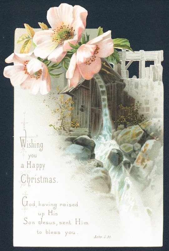 Bloemen en waterval, kerstkaart door English School