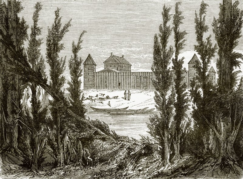 Fort Edmonton, aan de bovenloop van de Saskatchewan-rivier door English School