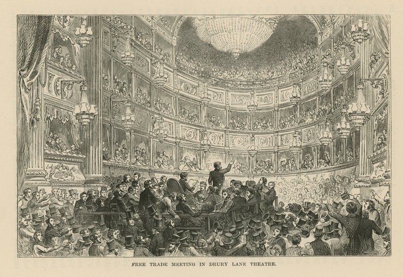 Vrijhandelsbijeenkomst in Drury Lane Theatre door English School