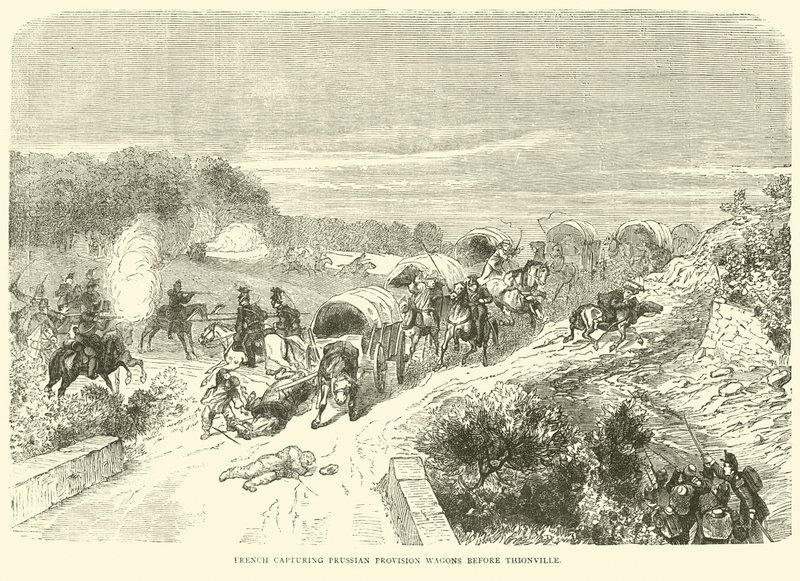 Fransen veroveren Pruisische bevoorradingswagens voor Thionville, september 1870 door English School