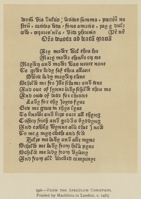 Uit de Speculum Christiani, gedrukt door Machlinia in Londen, ca. 1485 (litho) door English School