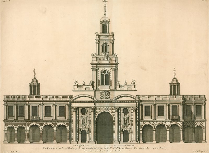 Vooraanzicht van de Royal Exchange, Londen door English School