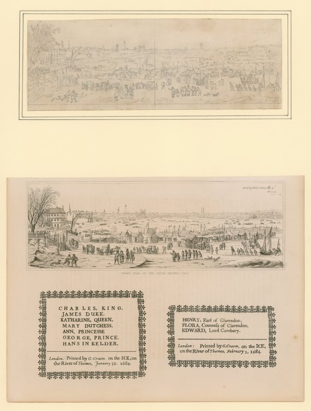 Frost Fair op de Theems, Gedrukt Souvenir voor Koning Charles II en Familie, 1684 door English School
