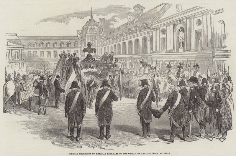 Begrafenisstoet van maarschalk Exelmans naar de kerk van de Invalides, in Parijs door English School