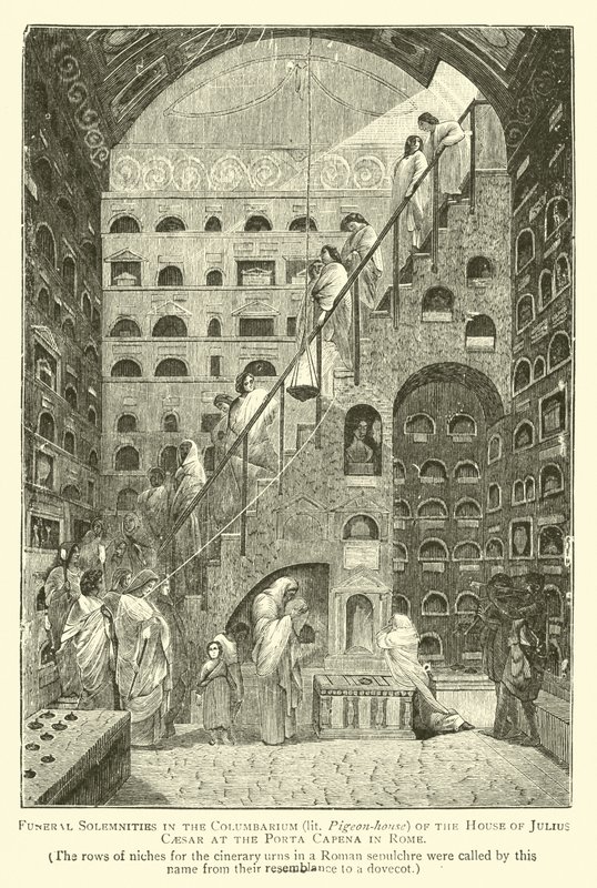 Begrafenisplechtigheden in het Columbarium (duivenhuis) van het huis van Julius Caesar bij de Porta Capena in Rome door English School