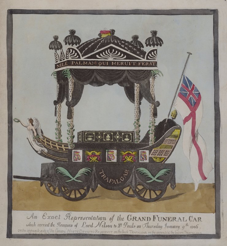 Begrafeniswagen die de resten van admiraal Lord Nelson naar St Paul