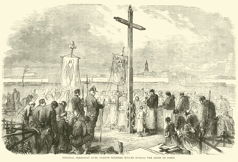 Begrafenisceremonie voor Franse soldaten gedood tijdens het beleg van Parijs, oktober 1870 door English School