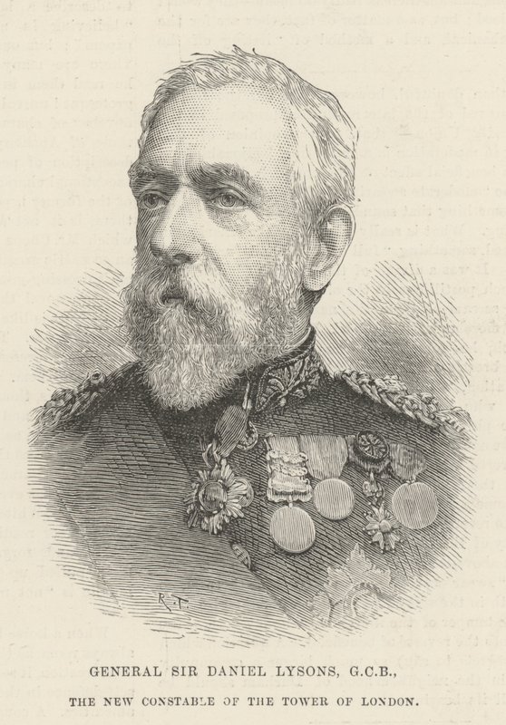Generaal Sir Daniel Lysons, GCB, de nieuwe constable van de Tower of London door English School