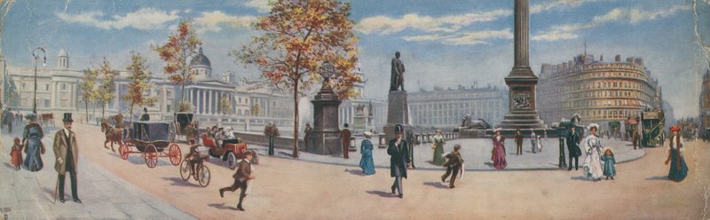 Algemeen uitzicht op de zuidoostelijke hoek van Trafalgar Square door English School
