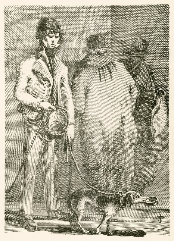 George Dyball, een blinde bedelaar van aanzienlijke bekendheid, en zijn hond Nelson door English School