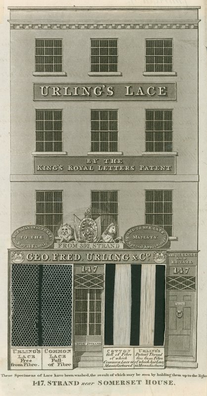 George Frederick Urling & Co, kantverkopers, 147 Strand, nabij Somerset House, Londen door English School