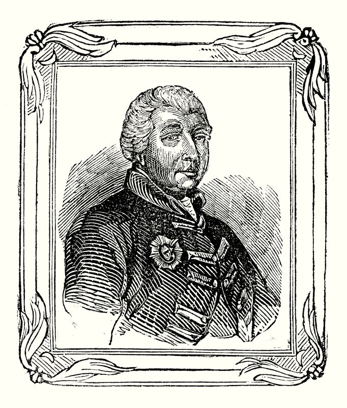 George III, kleinzoon van George II, geboren in 1738; gekroond in 1760; en overleden in 1820 (gravure) door English School