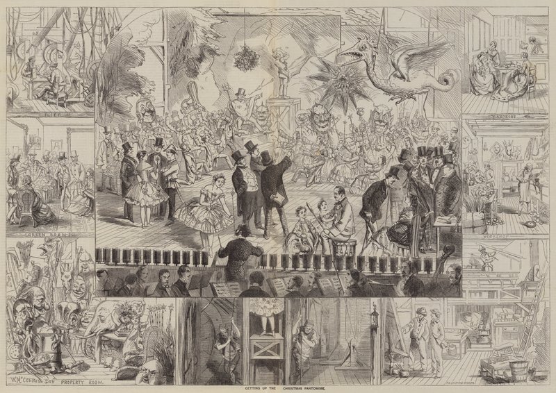 Het opzetten van de kerstpantomime (gravure) door English School
