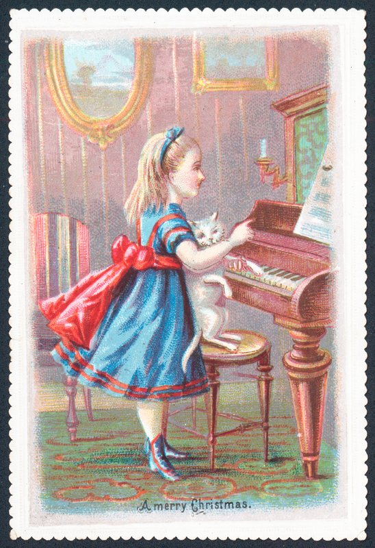 Meisje met kat bij piano door English School