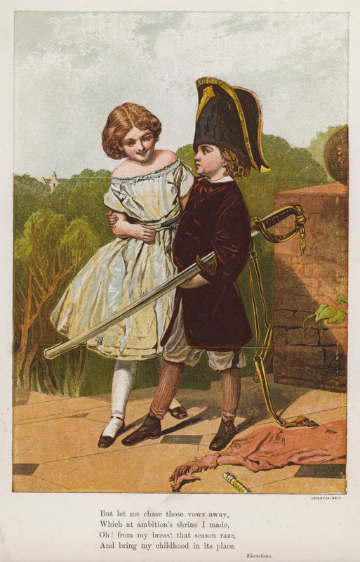 Meisje met een jongen verkleed als soldaat door English School