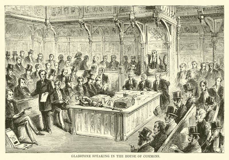 Gladstone spreekt in het Lagerhuis door English School