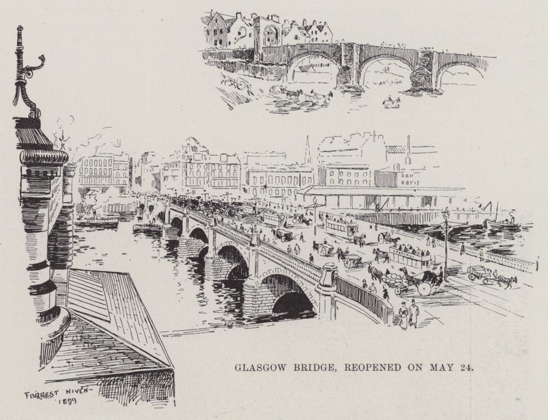 Glasgow Bridge, heropend op 24 mei (gravure) door English School