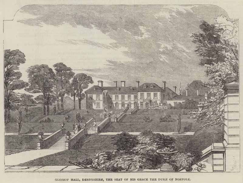 Glossop Hall, Derbyshire, de residentie van Zijne Genade de Hertog van Norfolk door English School