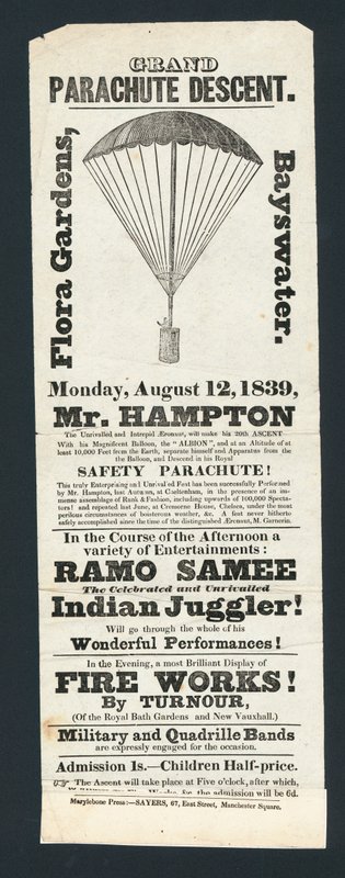 Grote Parachutesprong, Flora Gardens, Bayswater, 12 augustus 1839 door English School