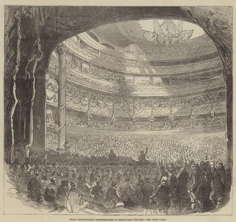 Grote protectionistische demonstratie in Drury-Lane Theatre door English School