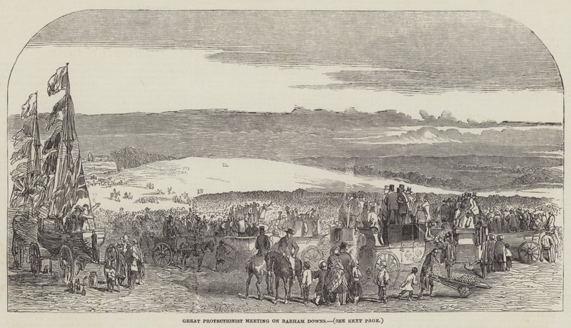 Grote protectionistische bijeenkomst op Barham Downs (gravure) door English School