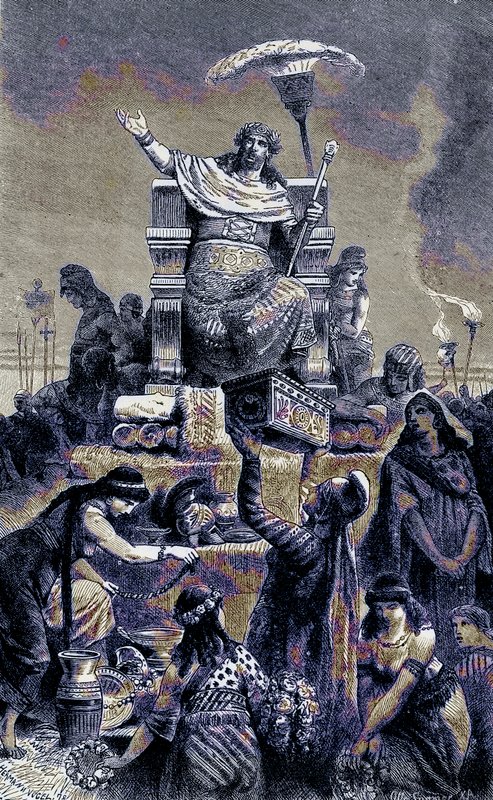 Griekse degeneratie - Croesus op de brandstapel, illustratie uit The Illustrated History of the World, gepubliceerd ca. 1880 door English School