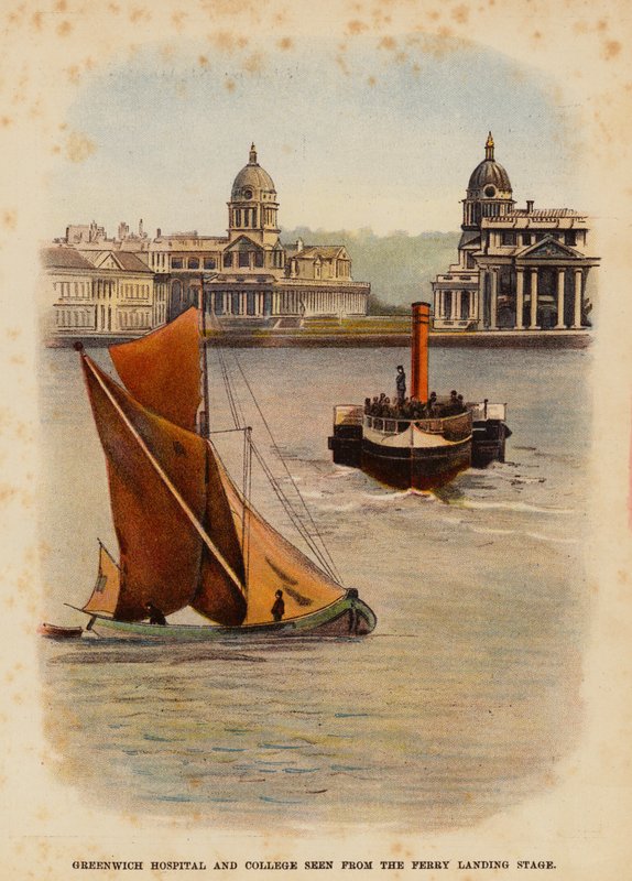 Greenwich Hospital en college gezien vanaf de veerboot aanlegsteiger door English School